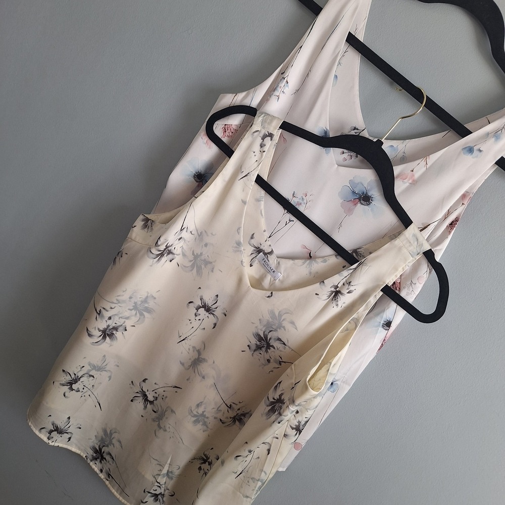 2 Pc Lot EKOUAER Double Vneck Satin Cami Blouses Womens L Spring Florals Coquett